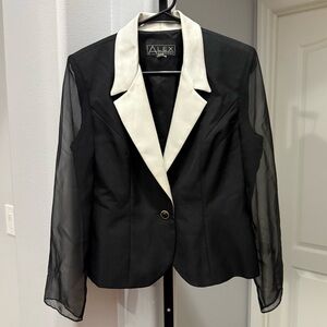 Alex Evenings VINTAGE Formal Tuxedo Jacket Sz 8 Black White Mesh Sleeves Formal